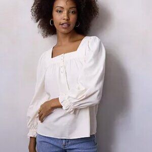Lauren Conrad Peasant Top Womens XL Cream Embroidered Square Neck Boho